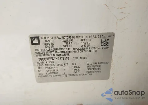 2017 Chevrolet Silverado 1500 1Lt из США, поврежденный, VIN 3GCUKREC1HG377110